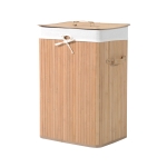 HOMCOM Wäschekorb, Wäschebox, Wäschesammler mit Deckel, Segeltuchsack, Bambus , faltbar, 72L, Natur, 40 x 30 x 60 cm