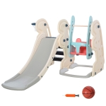 HOMCOM 3-in-1 Kinderrutsche Kinder Rutsche mit Basketballkorb, Schaukel, Leiter Spielzeug Slide Gartenrutsche Babyrutsch für 1-6 Jahre HDPE Weiß+Blau+Grau 220 x 160 x 120 cm