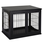 PawHut Jaula para Perros Grande de Madera con Superficie de Mesa 2 Puertas y Rejillas de Metal 58,5x81x66 cm Negro