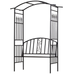 Outsunny Pflanzbogen mit Sitzbank Bank Torbogen Rankgitter Rankhilfe Garten Bogendach Metall Schwarz 152 x 58 x 207 cm