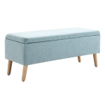 HOMCOM Bench Upholstered Bench with Storage Chest Bench Scandinavia Hallway Bedroom Living Room Linen-like Polyester Rubber Wood Light Green 110 x 39 x 45 cm