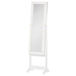 HOMCOM LED Schmuckschrank mit Spiegel Spiegelschrank Standspiegel Schmuckregal Spiegel verstellbar Weiß 136 cm hoch