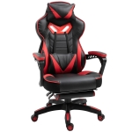 Vinsetto Ergonomischer Bürostuhl, Gaming Stuhl, Drehstuhl mit einziehbare Fußstütze und verstellbarer Rücken Schaumstoff+PU-Leder+Metall, Schwarz+Rot, 65 x 70 x 118,5-128,5 cm