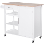 HOMCOM Küchenwagen Küchenschrank Rollwagen Schublade Massivholz Weiß 105 x 45 x 89 cm