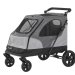 PawHut Hundebuggy Hundewagen mit 4 Räder Haustierbuggy für mittelgroße Hunde faltbar Oxford Grau 104,5 x 68,5 x 110 cm
