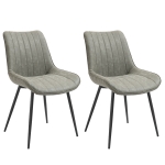 HOMCOM 2-teiliges Set Esszimmerstuhl Küchenstuhl mit Rücklehne Metallbeine Retro-Stil Kunstleder Stahl Grau 53 x 62 x 88 cm