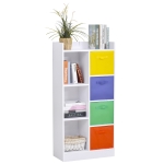 HOMCOM® Bücherregal Bücherschrank weißer Standschrank Aktenschrank mit bunte Stoffboxen
