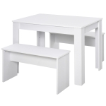 HOMCOM Essgruppe mit 2 Bänken Industriestil, Esszimmergarnitur Sitzgruppe Tischgruppe, Weiß, 110x70x75 cm (Tisch), 86x30x44,8 cm (Bank)