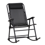 Outsunny Schaukelstuhl, Klappbare Schaukelliege, Gartenliege, Schwungliege, Schaukelsessel mit Kopfkissen, Stahl + Texteline, Schwarz bis 120 kg 90 x 64 x 110 cm
