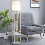 HOMCOM Stehleuchte Stehlampe mit 3 Regalen Innenbeleuchtung E27 bis 40W für Wohn-/Schlafzimmer E1-MDF, Acryl Weiß 26 x 26 x 160 cm
