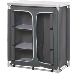 Outsunny Campingschrank Küchenbox tragbar mit Arbeitsplatte Tragetasche 3 Ablagen 1 Schrank 600D Oxford Stoff Grau 96 x 49,5 x 104 cm