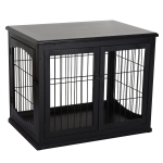 PawHut Hundehütte mit Tischoberfläche, Hundebox für innen, Hundekäfig für Zuhause, 2 Türen, Tierkäfig, Haustier, MDF, Metall, Schwarz, 81 x 58,5 x 66 cm