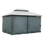 Outsunny 10 x 13ft Outdoor 2 Tier Steel Frame Gazebo with Curtains Black Grey