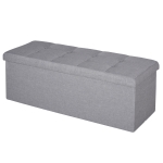 HOMCOM Sitzbank, Polsterbank mit Stauraum, Truhenbank mit Trenngitter, Faltbar, Sackleinen, Schaumstoff, Grau, 110 x 38 x 38 cm