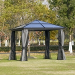 Outsunny Outdoor Aluminium Hardtop Gazebo Patio Shelter w/ Mesh and Curtains 3x3m