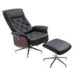 HOMCOM Relaxsessel mit Hocker Fernsehsessel Polstersessel 360° drehbar 145° neigbar Chesterfield PU-Bezug Holzverkleidung Metallfuß Schwarz 82 x 83 x 110 cm