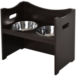 PawHut Höhenverstellbarer Hunde Fressnapf, Futterstation, Edelstahlnapf, Katzenapf, MDF, Edelstahl, Dunkelbraun, 54 x 31,5 x 47