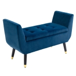 HOMCOM Luxury Ottoman Bench with Storage Armrests Chest Velvet Polyester Rubberwood Blue 107 x 42 x 65 cm