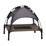 PawHut Haustierbett mit Baldachin, Erhöhtes Hundebett, Hundeliege outdoor mit Dach, Atmungsaktiv, Taftstoff Kaffee 61 x 46 x 62 cm
