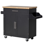 HOMCOM Küchenwagen rollbar Servierwagen Küchentrolley mit höhenverstellbaren Einlegeböden für Küche Wohnzimmer Esszimmer Gummiholz MDF Schwarz 109 x 40 x 89 cm