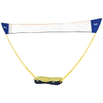 HOMCOM Badminton Netz mit Stand, Badminton-Netzständer, tragbarer Netzständer, Badmintonnetz mit 4 Badminton-Schlägern, Outdoor-Sport, Gelb+Blau, 280 x 33 x 157 cm
