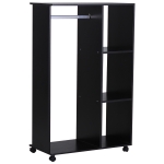 HOMCOM Kleiderschrank offener Dielenschrank, mit Kleiderstangen und Räder, für Schlafzimmer, E1 Spanplatte, Aluminium, 80x40x128 cm, Schwarz
