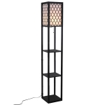HOMCOM Stehleuchte Stehlampe mit Regalen Innenbeleuchtung E27 bis 40W für Wohn-/Schlafzimmer Holz Schwarz 26 x 26 x 160 cm