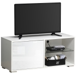 HOMCOM TV Schrank TV-Kommode mit Schubladen und Offene Regale Spanplatte Glas Weiß 100 x 40 x 45 cm