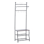 HOMCOM Garderobenständer Kleiderständer Garderobe mit 3 Schuhablagen 5 Haken Flur Stahl Schwarz L60 x B35 x H175cm