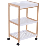 HOMCOM Küchenrollwagen Küchenwagen rollbar Küchentrolley Servierwagen abnehmbares Tablett Bambus + MDF Weiß + Natur 46 x 35 x 74,5 cm