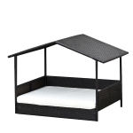 PawHut® Rattan Hundehaus Hundebett mit Kissen Hausform Outdoor Hundehütte Stahlrahmen PP