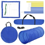 PawHut Agility-Übungs-Set Slalom-Hürden-Tunnel Hundesport Trainingsplatz PE+Polyester Blau+Gelb
