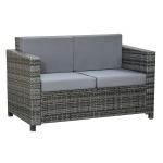 Outsunny Poly-Rattan Sofa mit Kissen 2-Sitzer Garten Loungesofa Metall Polyester Grau 130 x 70 x 80 cm