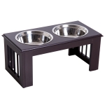PawHut Erhöhter Hundenapf, Futternapf, Edelstahlnäpfen, Haustier Fressnapf, MDF, Kaffee, 58,4 x 30,5 x 25,4 cm