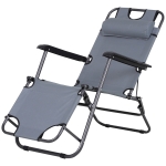 Outsunny Sonnenliege mit Kissen, Klappbare Strandliege, 2-Stufige Gartenliege , 2-in-1 Relaxliege, Metall + Oxfordstoff, Hellgrau 118 x 60 x 80 cm