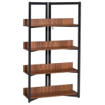 HOMCOM Bücherregal, 4-lagiges Design Wohnzimmerregal, Standregal, Spielzeugregal mit Anti-Kippvorrichtung, Melaminoberfläche, E1-Spanplatte+Stahl, Schwarz+Walnussfarbe, 90 x 39 x 160 cm