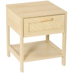 HOMCOM Nachttisch Nachtschrank Beistelltisch natürlicher Nachtkommode mit Schublade offenen Ablage Rattan-Design MDF Natur 40 x 40 x 48 cm