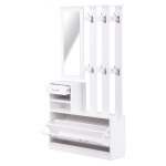 HOMCOM 3 in 1 Garderoben Set Garderobenpaneel Schuhschrank mit Spiegel 2 tlg Weiß