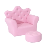 HOMCOM Kindersessel Kindersofa Kinder Mädchen Softsofa mit Kristallknöpfen Hocker Rosa 58x40,5x49 cm