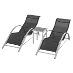 Outsunny Rattan 3 Pieces Lounge Chair Set Garden Outdoor Recliner Sunbathing Chair with Table, Black