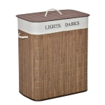 HOMCOM 100L kosz na pranie pojemnik na pranie organizator na pranie z 3 uchwytami wyjmowany bambus poliester bawełna metal brązowy + biały 52 x 32 x 63 cm