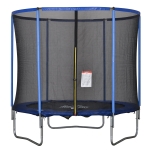 HOMCOM Trampolin mit Sicherheitsnetz Gartentrampolin für Innen- und Außenbereich Fitnesstrampolin für Kinder und Erwachsene Stahl Blau+Schwarz bis 113,6 kg Ø244 x 240H cm