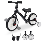 HOMCOM Kinder Laufrad, Lauflernrad, Kinderfahrrad, 2-in-1, Kinderrad mit Stützrädern und Pedalen, 2-5 Jahre, Sitzhöhenverstellbar, PP, Schwarz, 85 x B36 x H54 cm