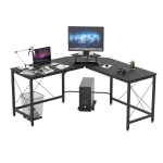 HOMCOM Computertisch, L-förmiger Eckschreibtisch, Schreibtisch, Bürotisch, Spanplatte+Metall, Schwarz, 150 x 150 x 76 cm