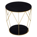 HOMCOM Kaffeetisch mit Stauraum, Beistelltisch, Nachttisch, Couchtisch, Metall MDF, Schwarz, Ø45 x 48 cm