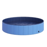 PawHut Hundepool Planschbecken Schwimmbecken Schwimmbad Hundebad PVC+Holz Blau Ø140 x H30 cm