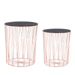 HOMCOM Beistelltisch mit Stauraum, 2er Set, Metall Korb mit Holzdeckel, Nachttisch, Rosa Gold, Ø40,7 x 49,5 cm, Ø33,8 x 40,8 cm