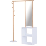HOMCOM® Garderobenständer Kleiderständer mit Schminkspiegel Regal 4 Haken Bambus Natur