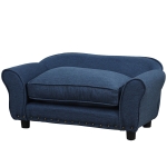 PawHut Hundecouch Haustiersofa Hundesofa,Hundebett,Hundematte, Katzensofa, Naturholz+Leinen, Dunkelblau, 74 x 41 x 32,5 cm