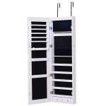 HOMCOM Schmuckschrank Spiegelschrank Wandschrank mit LED Wand-/Türmontage MDF Weiß 37 x 120 x 10 cm